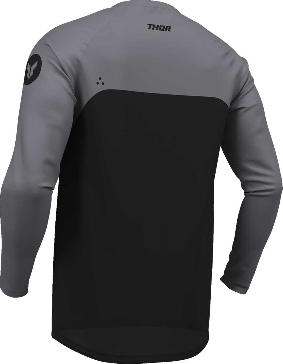 Black THOR Ridemode Menace men's ATV jersey with offroad design, size small, featuring breathable fabric and bold graphics.