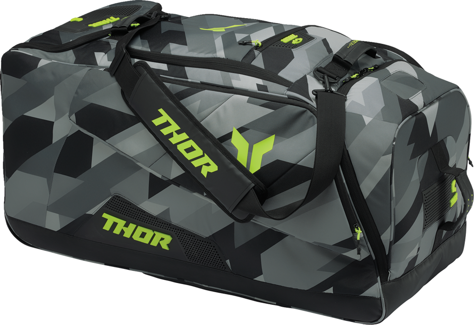 THOR Circuit Bag in camo and acid colors, stylish luggage with multiple compartments, durable design for travel and daily use.