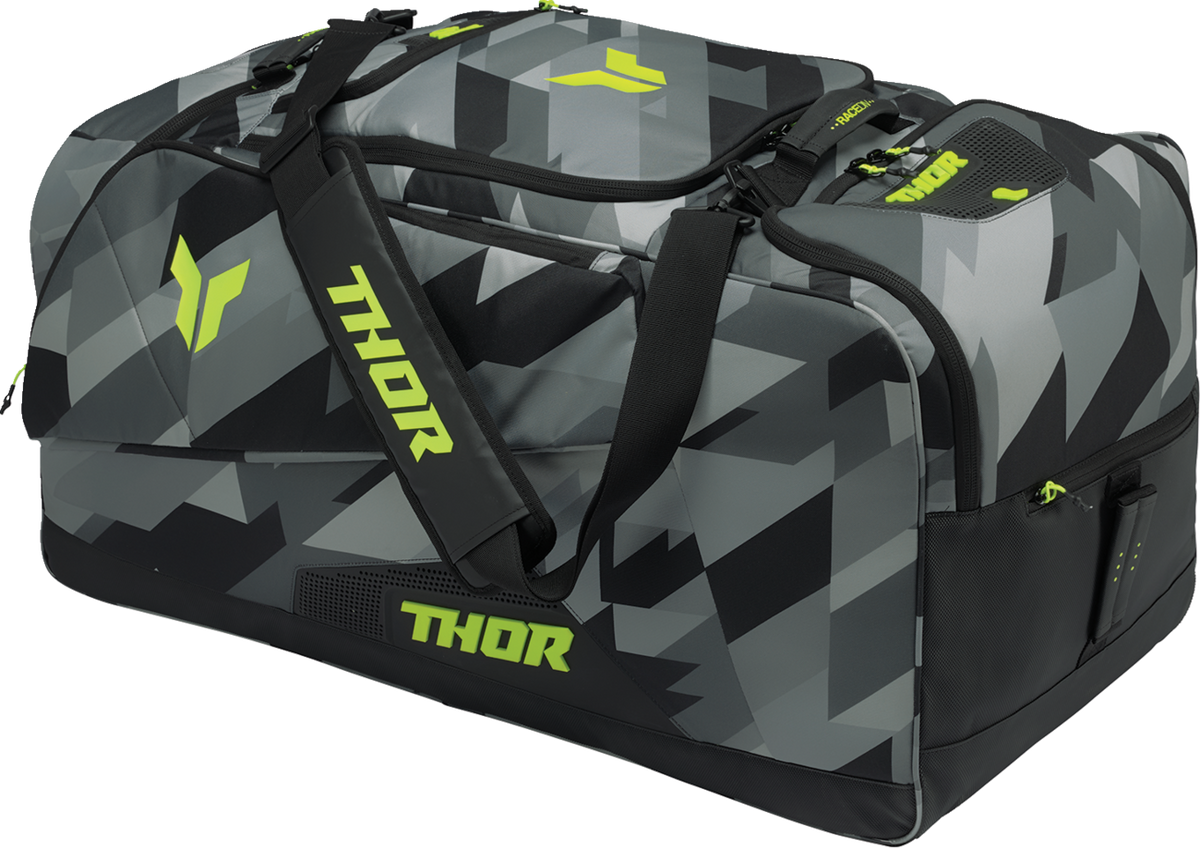 THOR Circuit bag in camo and acid colors, stylish luggage with multiple compartments for travel and storage.