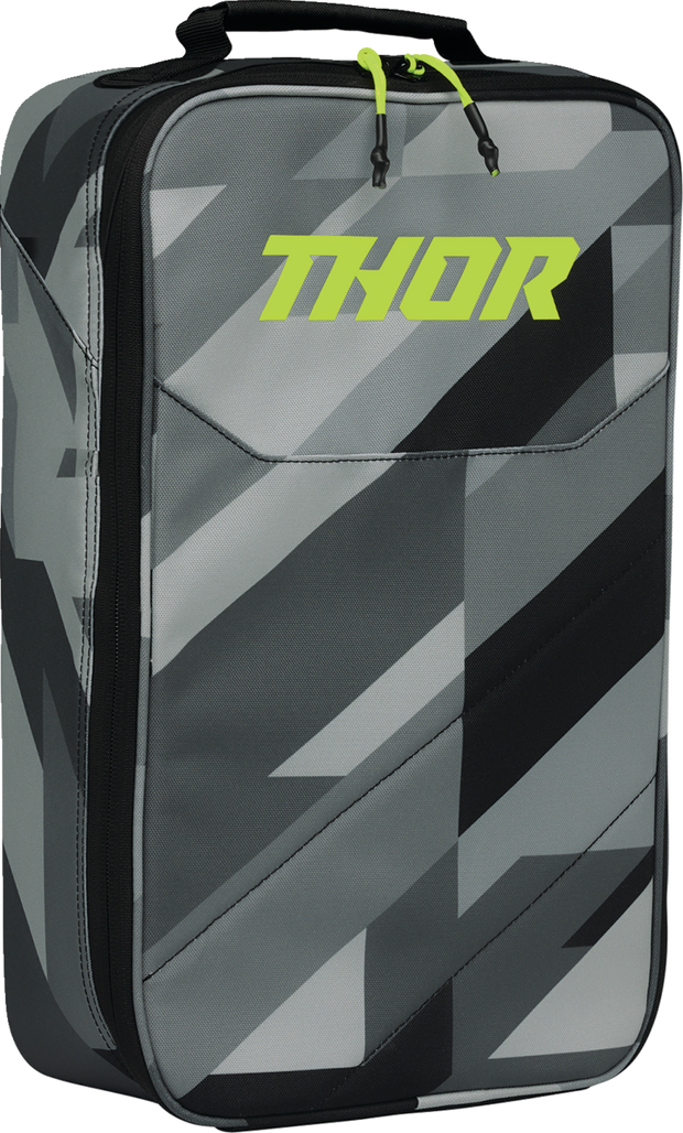 THOR Goggle Bag in camo and acid colors, made of durable fabric, designed for storing and protecting goggles.
