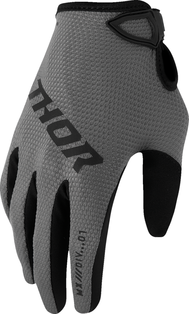 Gray THOR Women's Ridemode Static Gloves in XL size, showcasing padded motorcycle gloves with secure wrist closures.