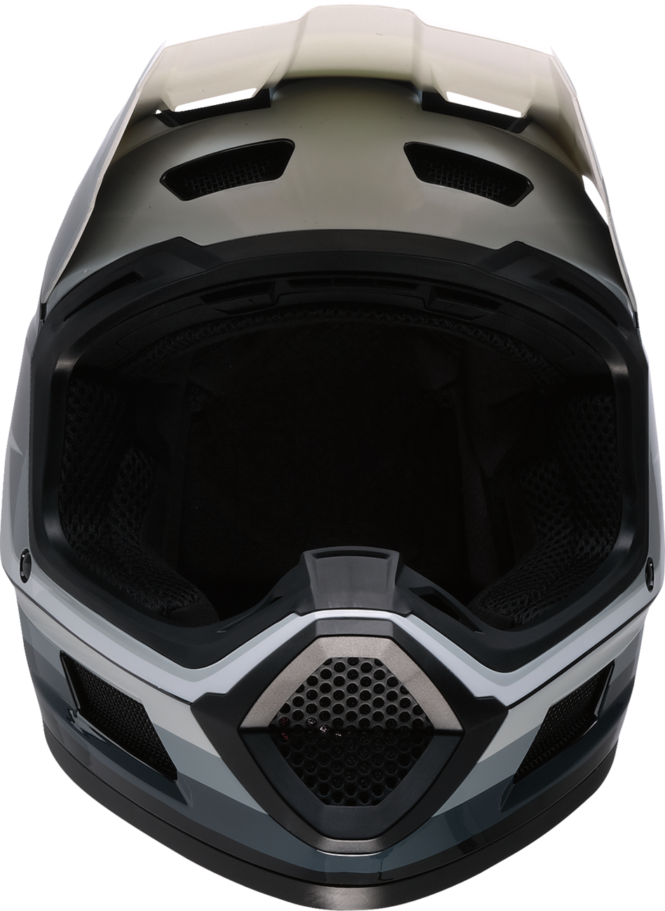 Z1R Youth Dirt Maxx Vortex full-face offroad helmet in black, white, and gray for children, large size with chin guard.