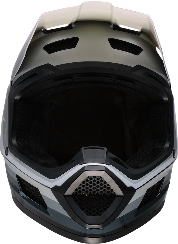 Z1R Youth Dirt Maxx Vortex full-face offroad helmet in black, white, and gray for children, large size with chin guard.