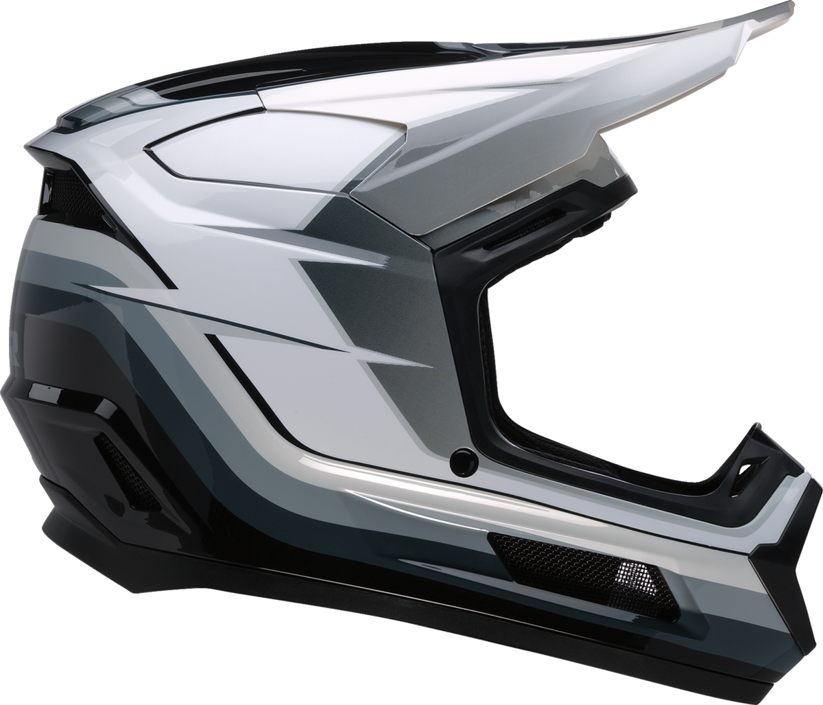 Z1R Youth Dirt Maxx Vortex offroad full face helmet in black, white, and gray for children, large size with aerodynamic design.