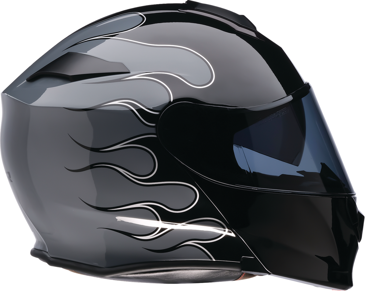 Z1R Solaris 2.0 Flame modular street helmet in black and gray, size XS, featuring full face and flip-up design.