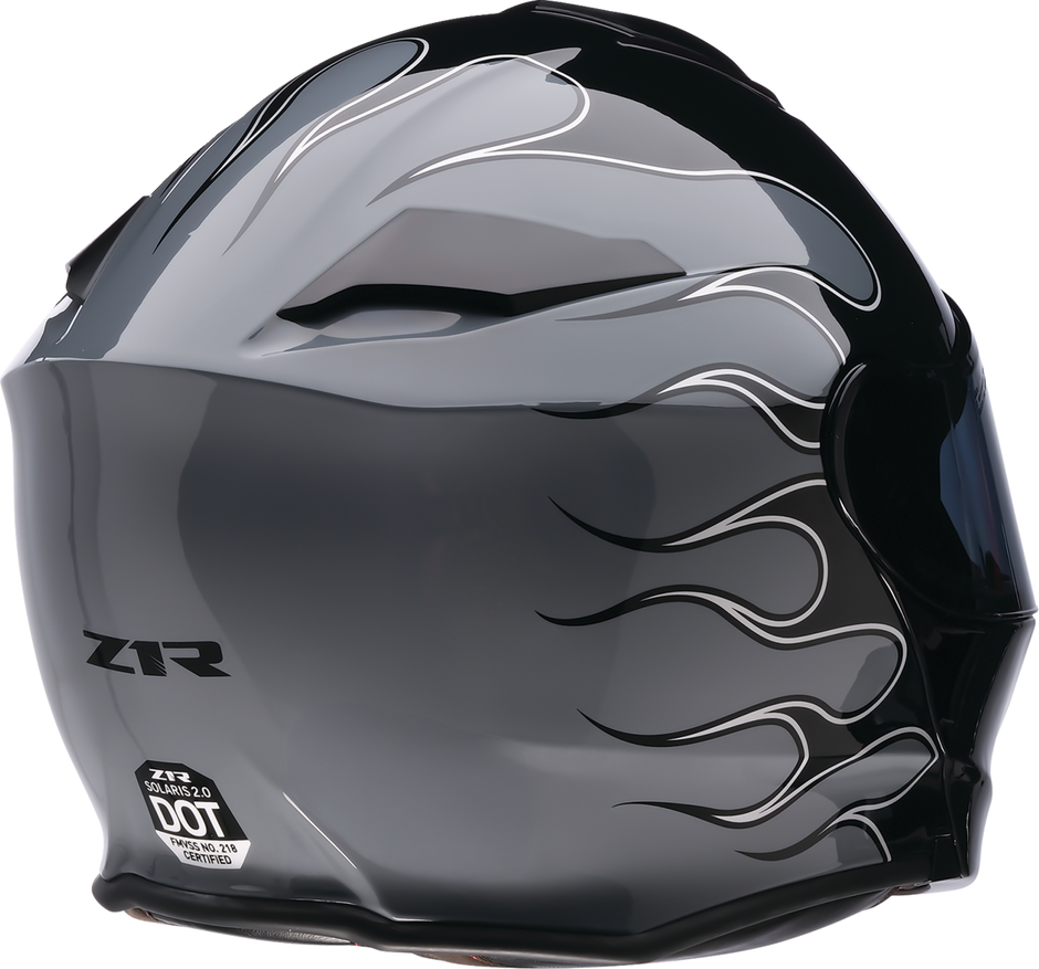 Black and gray Z1R Solaris 2.0 street modular helmet with flame design, shown in XS size profile.