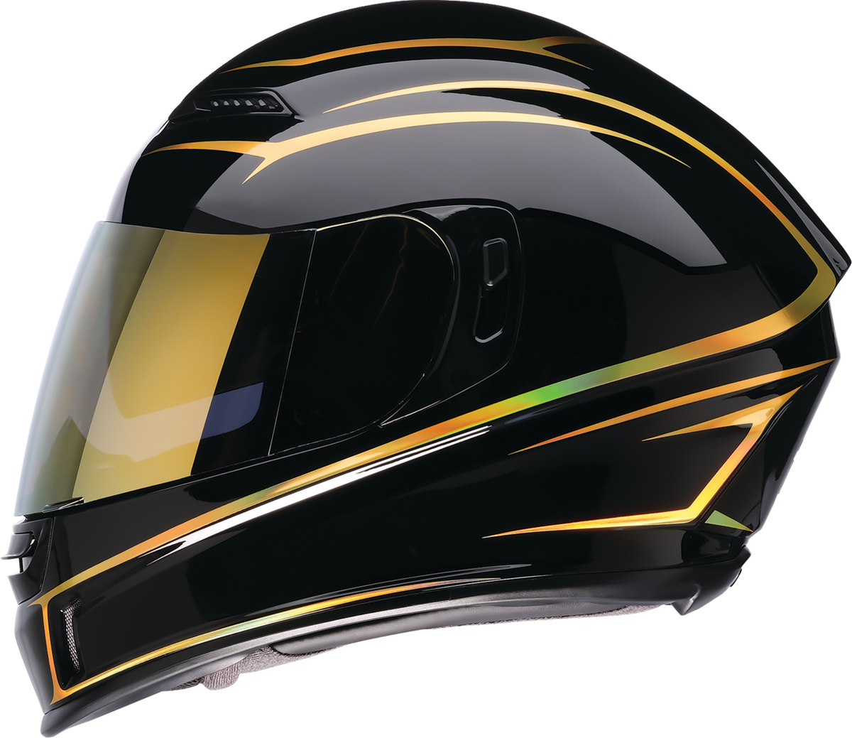 Z1R Jackal street full face helmet in black and gold with foil finish, size XS, designed for adult street riding.