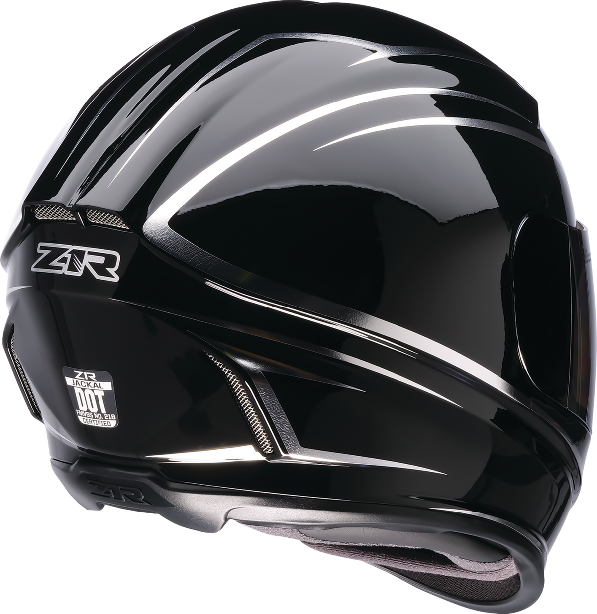 Black and silver Z1R Jackal full face street helmet in foil finish, size XS, with sleek design and ventilation vents.