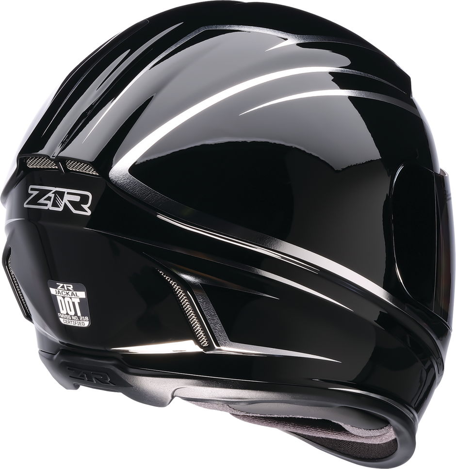 Black and silver Z1R Jackal full face street helmet in foil finish, size XS, with sleek design and ventilation vents.