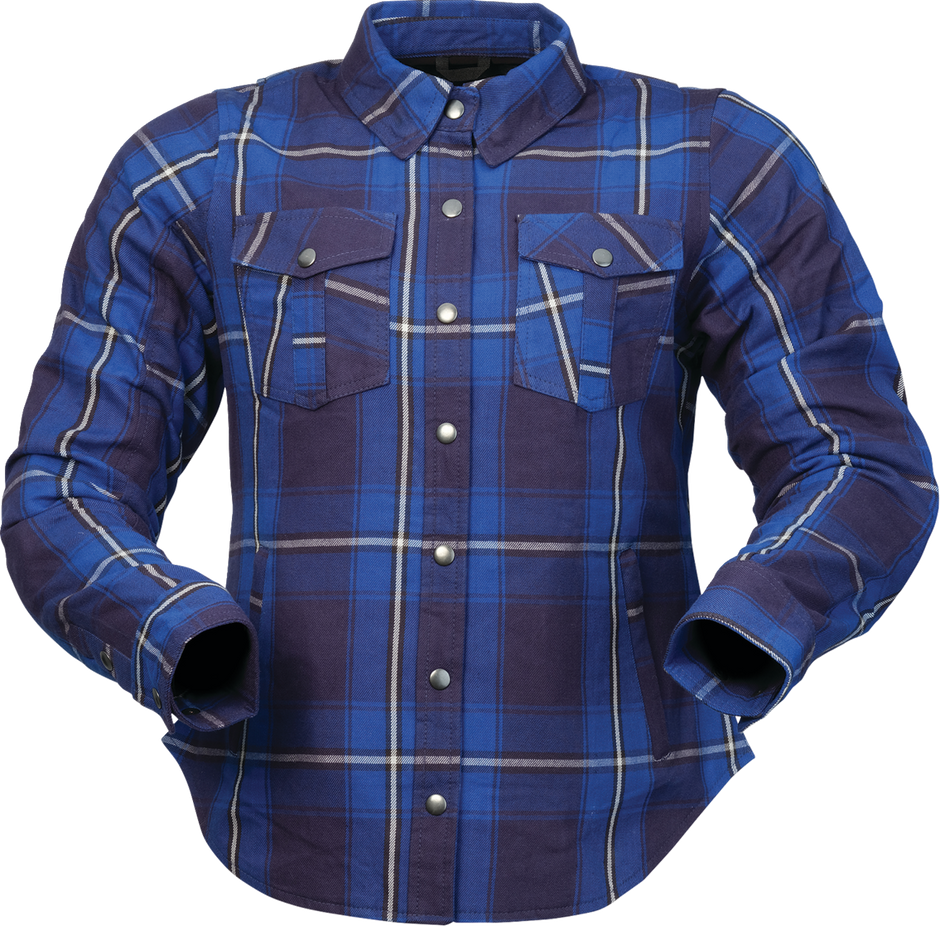 Z1R Women's Ashwood Flannel shirt in blue, small size, featuring a casual streetwear style with a soft, plaid pattern.