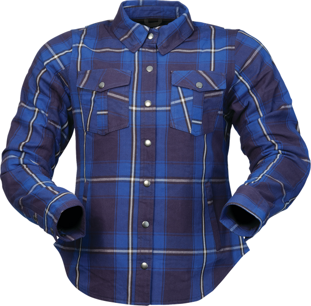 Z1R Women's Ashwood Flannel shirt in blue, small size, featuring a casual streetwear style with a soft, plaid pattern.