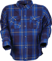 Z1R Ashwood Flannel shirt in blue, medium size, featuring a casual streetwear design with button-up front and plaid pattern.