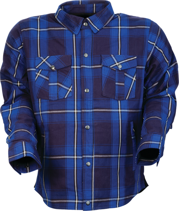 Z1R Ashwood Flannel shirt in blue, medium size, featuring a casual streetwear design with button-up front and plaid pattern.
