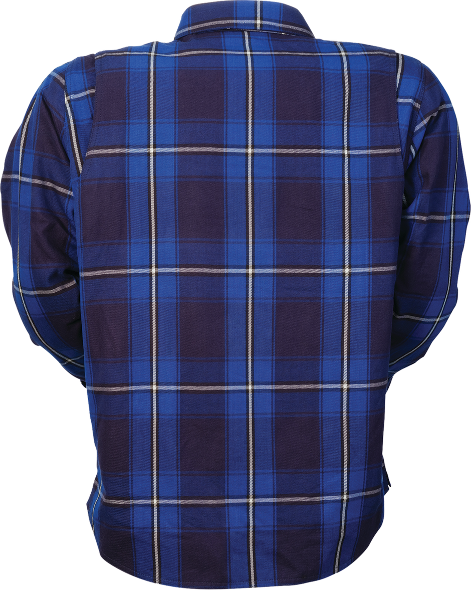 Z1R Ashwood Flannel shirt in blue, medium size, featuring a classic plaid pattern and button-up design.