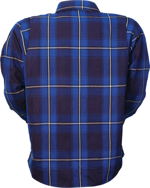 Z1R Ashwood Flannel shirt in blue, medium size, featuring a classic plaid pattern and button-up design.