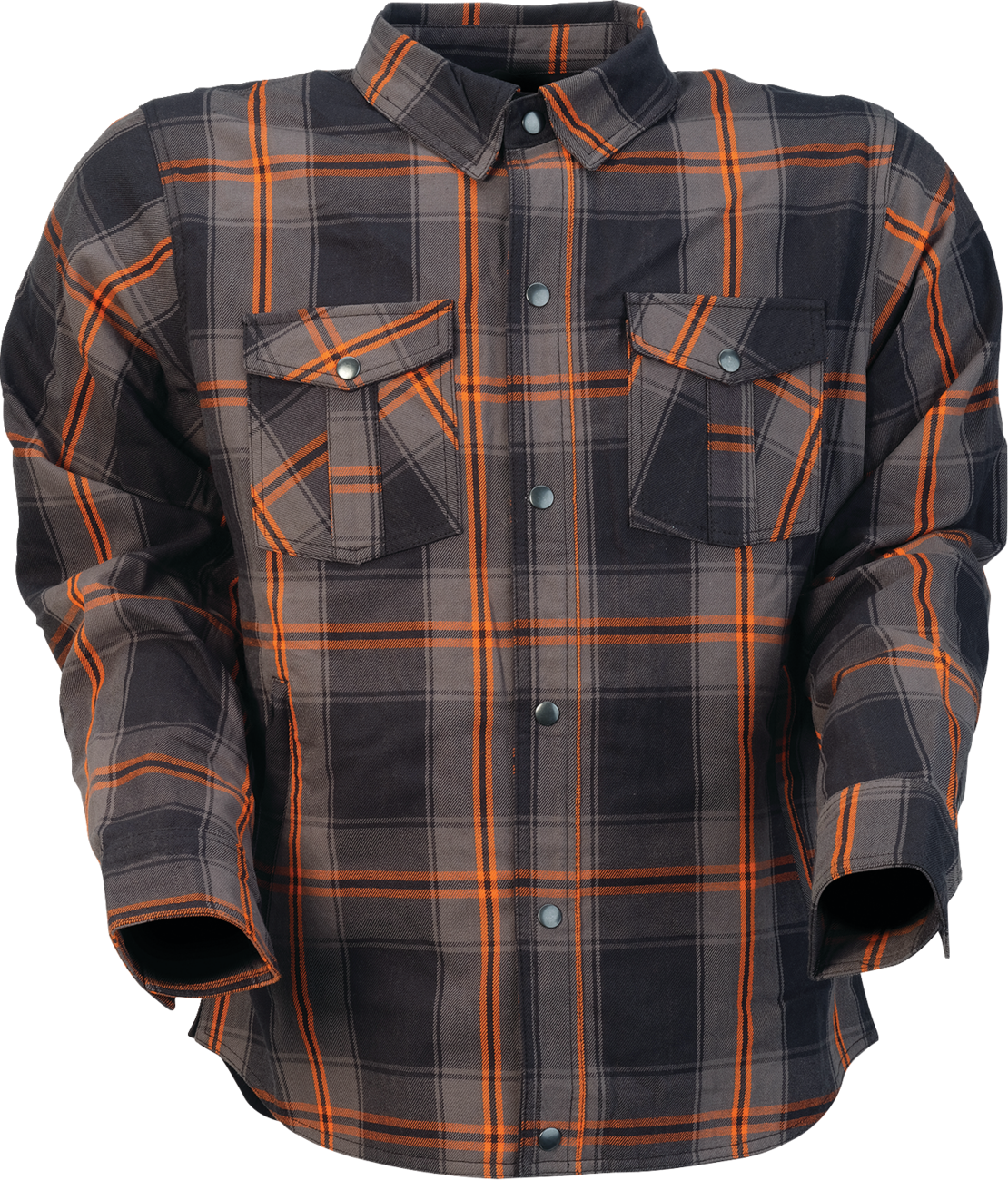 Z1R Ashwood Flannel shirt in orange, medium size, featuring a classic plaid pattern and button-up front.