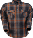 Z1R Ashwood Flannel shirt in orange, medium size, featuring a classic plaid pattern and button-up front.
