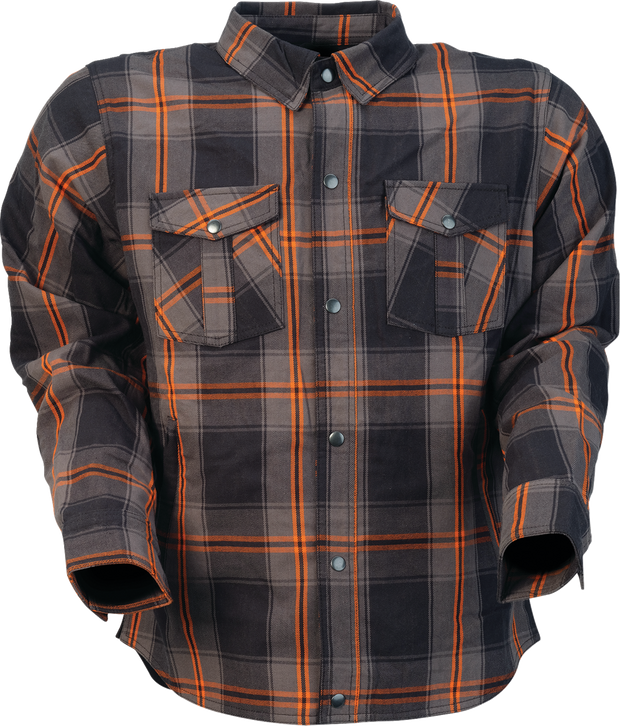 Z1R Ashwood Flannel shirt in orange, medium size, featuring a classic plaid pattern and button-up front.