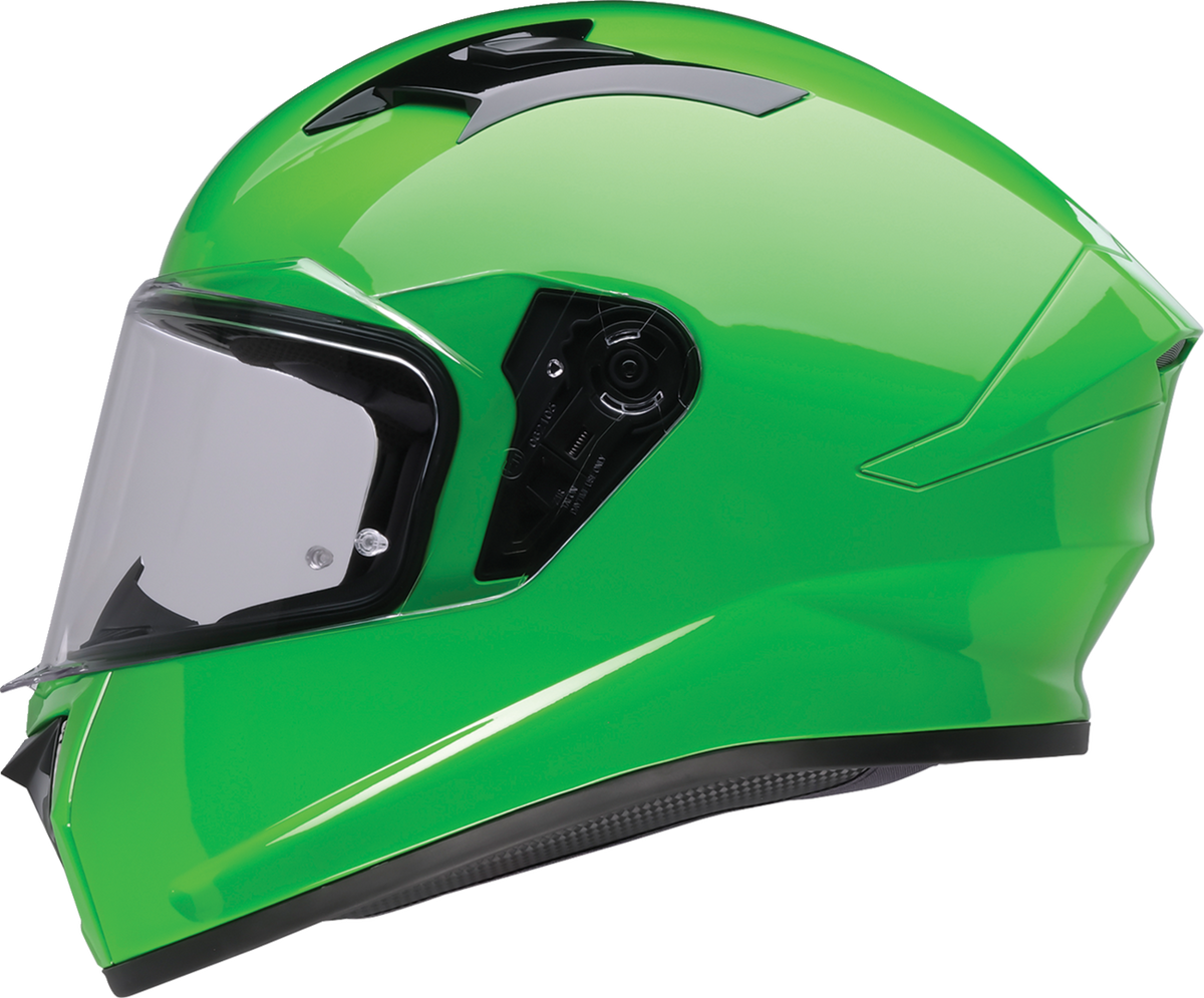 Z1R Talon solid green street full face adult helmet in XS size, featuring a sleek aerodynamic design and secure chin strap.