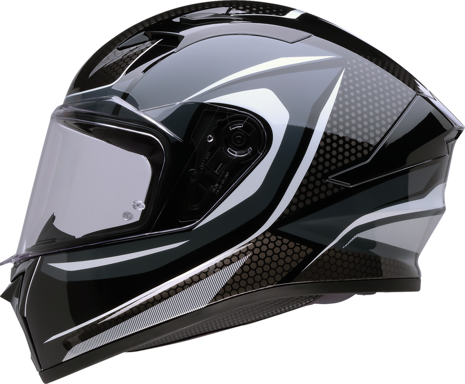 Z1R Talon street full face helmet in black, gray, and white for adults, size small, with sleek aerodynamic design.