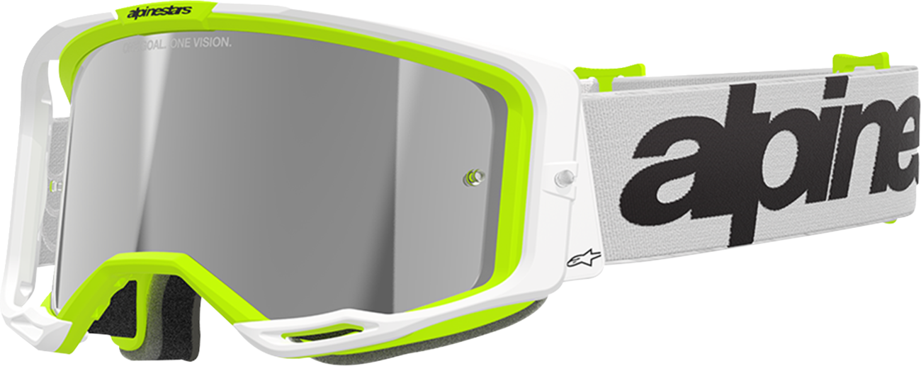 ALPINESTARS GOGGLES Vision 8 Goggle - Wordmark - White/Yellow Fluo - Silver Mirror Lens 5101325-2501