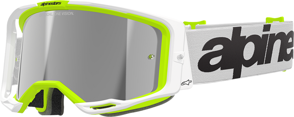 ALPINESTARS GOGGLES Vision 8 Goggle - Wordmark - White/Yellow Fluo - Silver Mirror Lens 5101325-2501