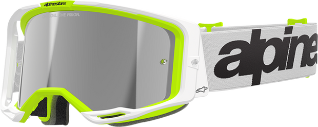 ALPINESTARS GOGGLES Vision 8 Goggle - Wordmark - White/Yellow Fluo - Silver Mirror Lens 5101325-2501