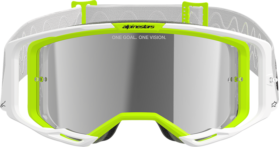 ALPINESTARS GOGGLES Vision 8 Goggle - Wordmark - White/Yellow Fluo - Silver Mirror Lens 5101325-2501
