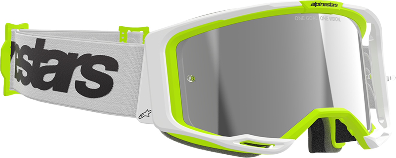 ALPINESTARS GOGGLES Vision 8 Goggle - Wordmark - White/Yellow Fluo - Silver Mirror Lens 5101325-2501