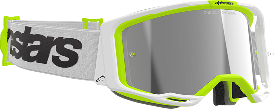 ALPINESTARS GOGGLES Vision 8 Goggle - Wordmark - White/Yellow Fluo - Silver Mirror Lens 5101325-2501