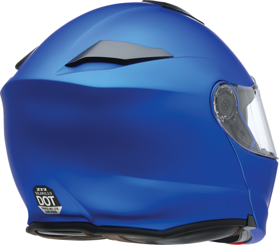 Z1R Solaris 2.0 modular street helmet in satin blue with XS size, full face design, featuring a sleek, aerodynamic look.