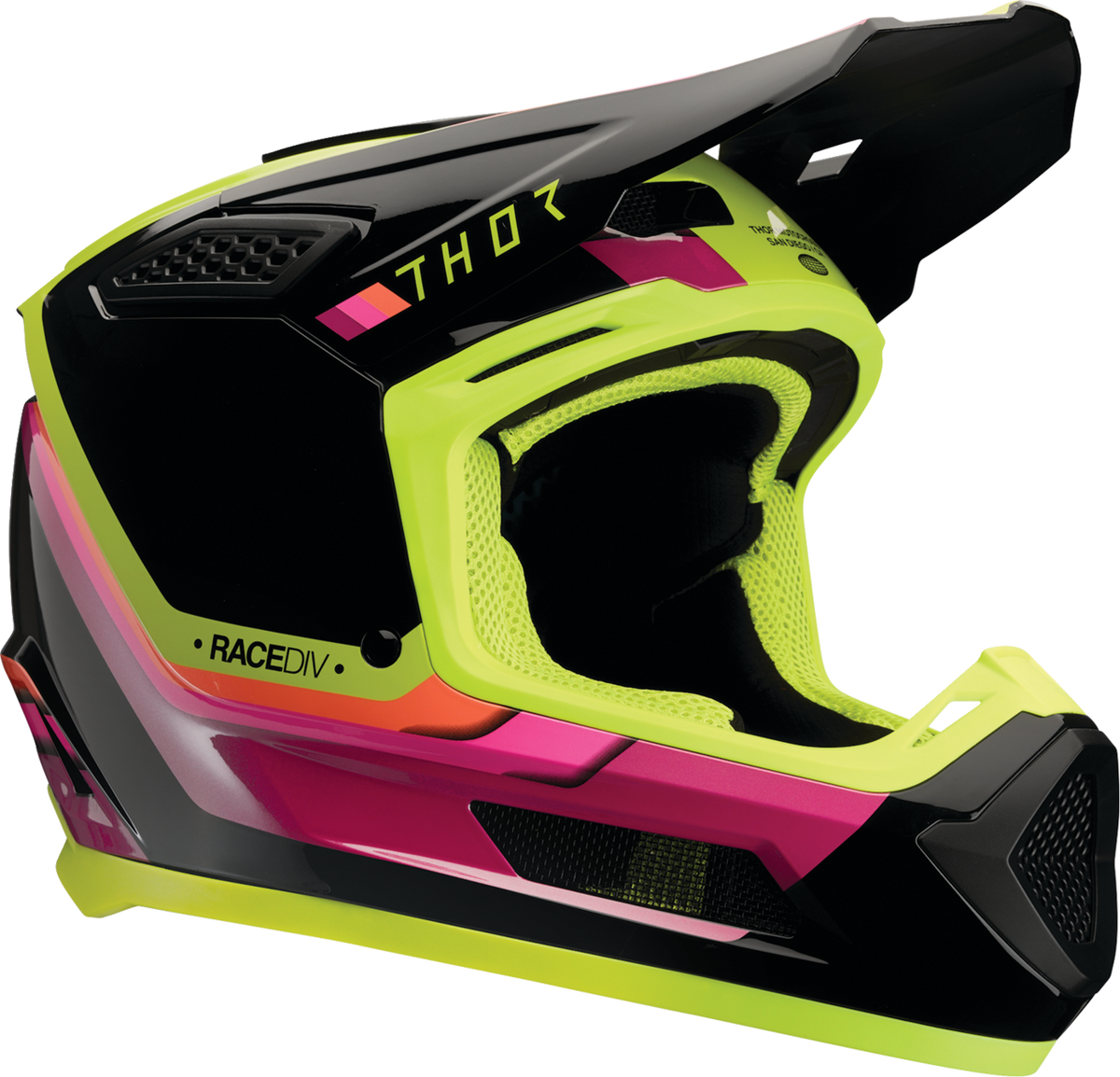 THOR Fleet Defy offroad full face helmet in black and acid green, adult XL size, with vented design and secure chin strap.