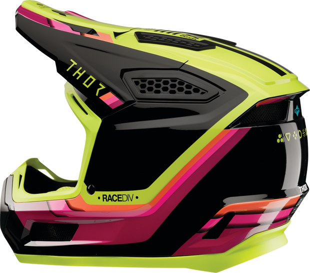 Black and acid-colored THOR Fleet Offroad Full Face Helmet for adults, size XL, with sleek design and ventilation features.