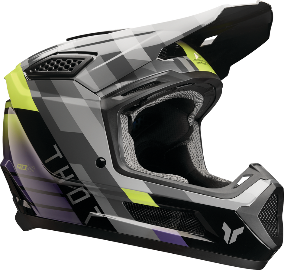 THOR Fleet Camber black and purple offroad full face adult helmet, 2XL size, with ventilation and sturdy chin guard.