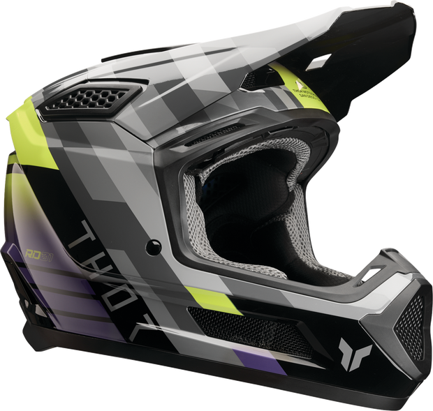 THOR Fleet Camber black and purple offroad full face adult helmet, 2XL size, with ventilation and sturdy chin guard.
