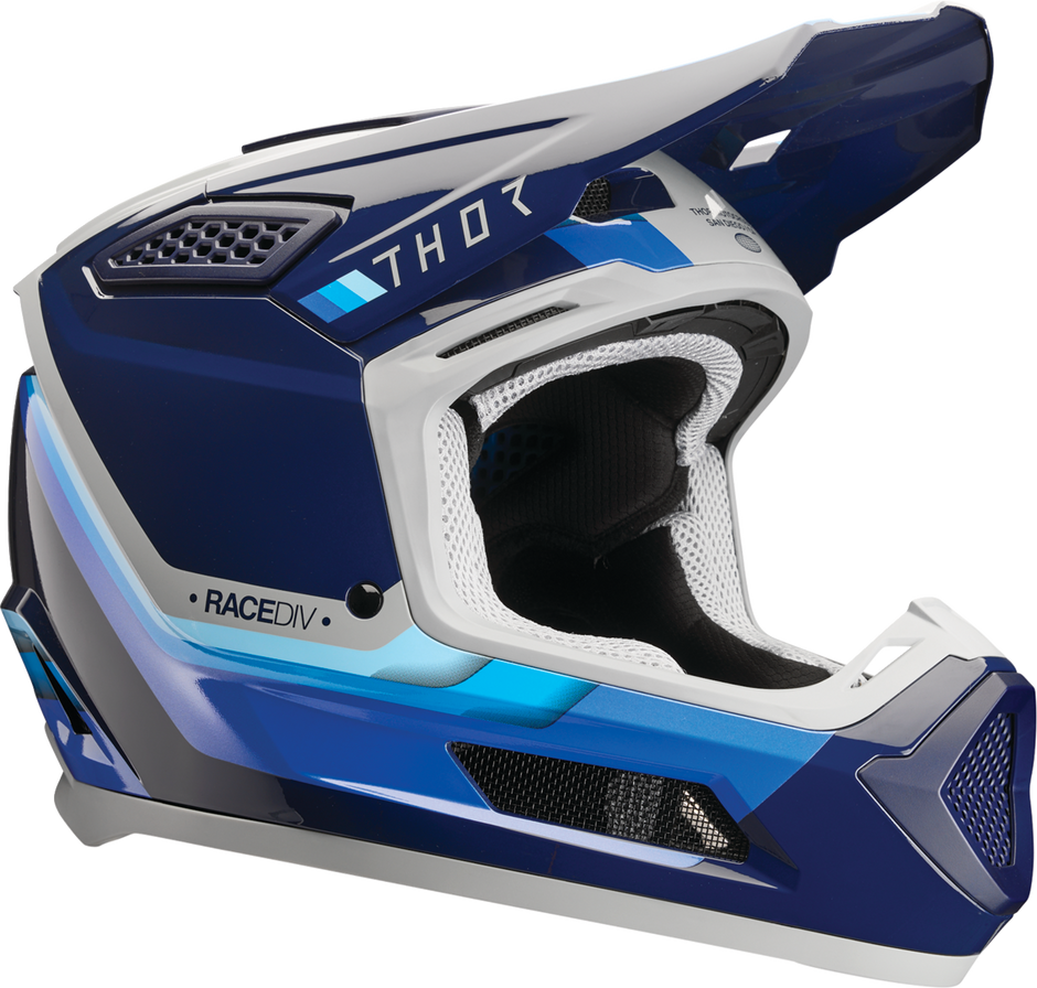 THOR Fleet Defy offroad full face helmet in blue and gray, adult 2XL size, with ventilation and secure strap.