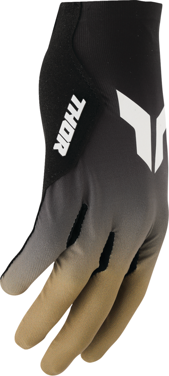 Black and copper THOR Sportmode Iconic gloves in XS showing the textured grip and sporty design for motorcycle riding.