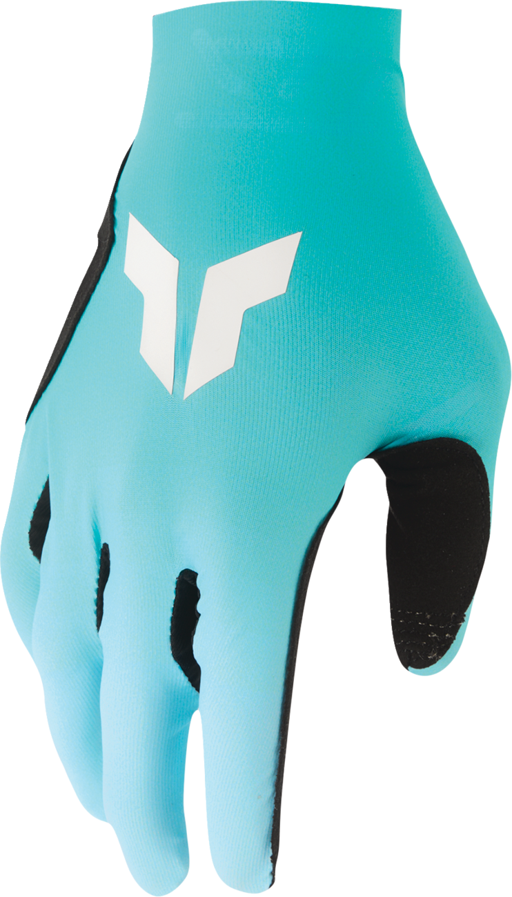 THOR Sportmode Iconic gloves in aqua and powder blue, XS size, showing padded palms and adjustable wrist straps.