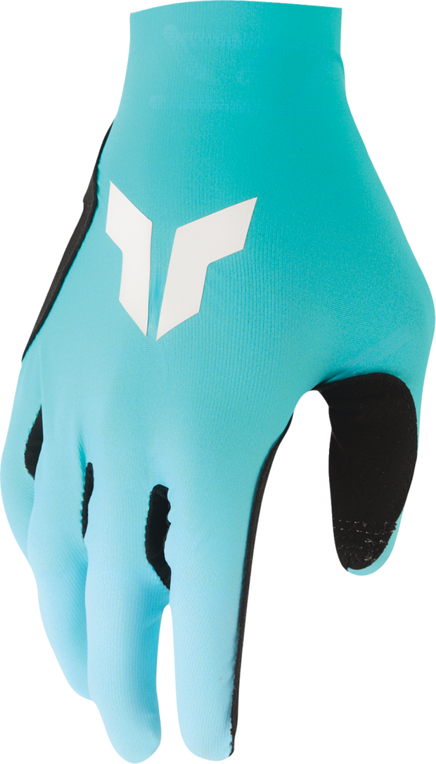 THOR Sportmode Iconic gloves in aqua and powder blue, XS size, showing padded palms and adjustable wrist straps.