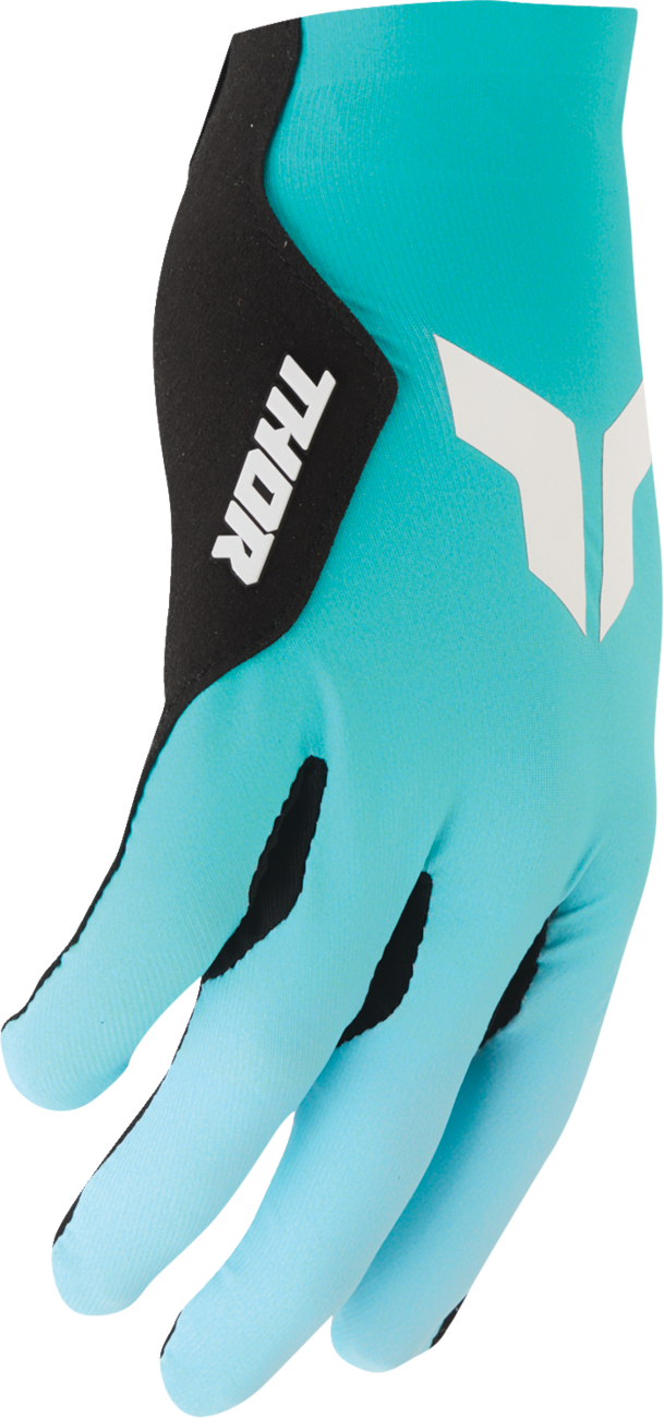 THOR Sportmode Iconic gloves in aqua and powder blue, XS size, featuring padded design and breathable material.