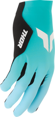 THOR Sportmode Iconic gloves in aqua and powder blue, XS size, featuring padded design and breathable material.