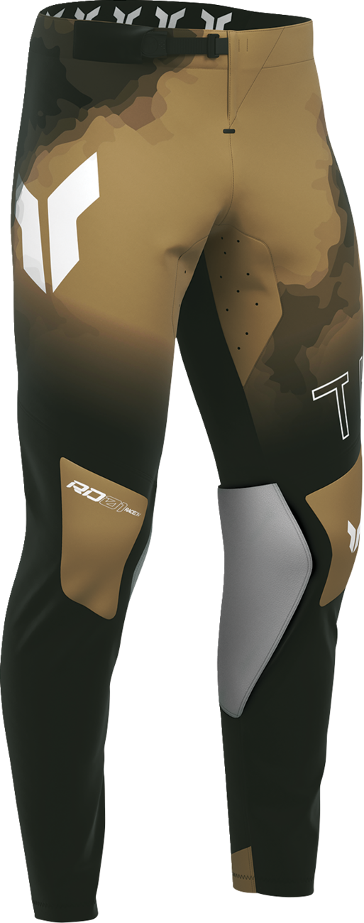 Black and copper THOR Sportmode Carbon offroad ATV pants in US size 28, featuring durable protective material.