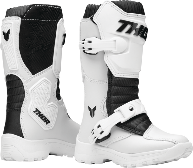 White THOR Blitz XR Mini Boots for kids, US size 10, with sturdy design and ankle support, ideal for active outdoor wear.