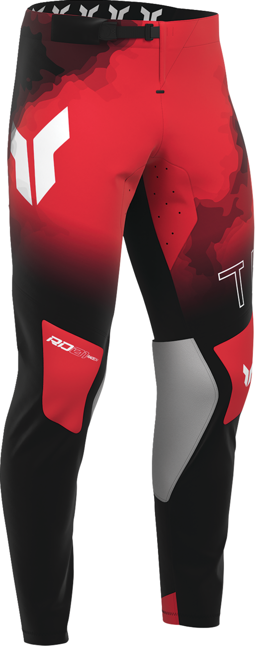 THOR Sportmode Carbon offroad ATV pants in black and red, US size 30, with reinforced knee panels and durable fabric.