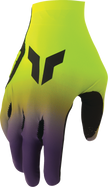 THOR Sportmode Iconic Gloves in acid purple, XS size, showing padded gloves with adjustable wrist strap and textured grip areas.
