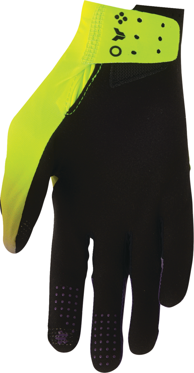 THOR Sportmode Iconic gloves in acid purple color, XS size, showing rugged design and textured grip for motorcycle riding.
