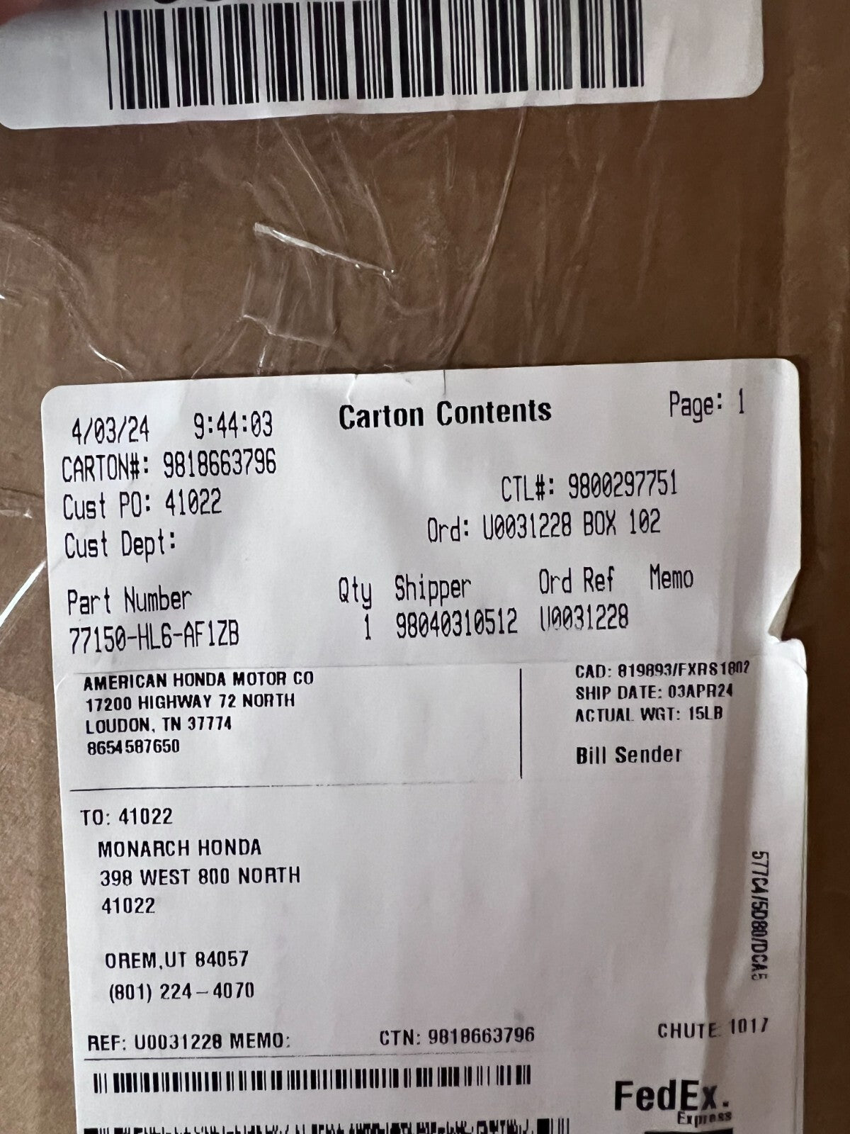 HONDA UTV 2019-2023 TALON 1000 MODELS BLUE/BLACK SEAT BACK - 77150-HL6-AF1ZB