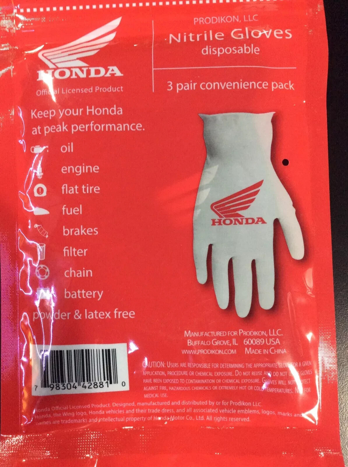 Honda Nitrile Gloves - Disposable Convenience Pack (3 Pairs, Latex Free, Large)
