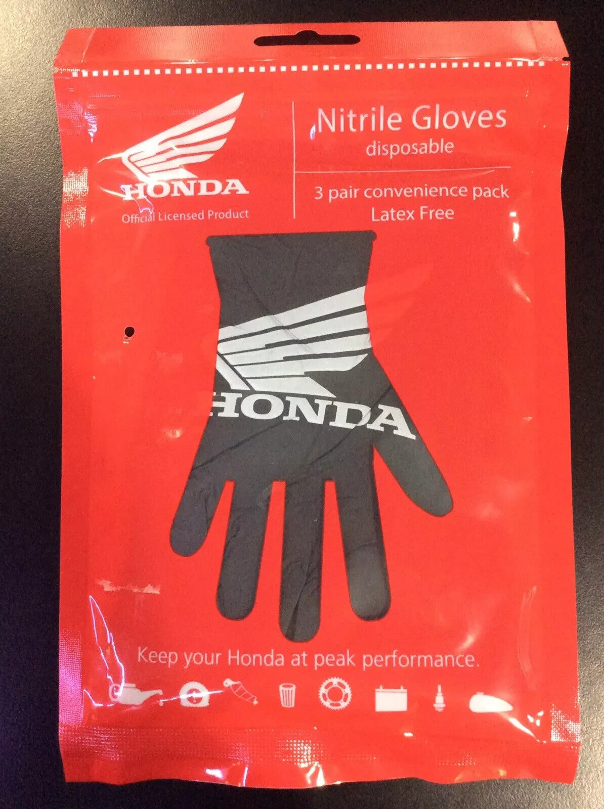 Honda Nitrile Gloves - Disposable Convenience Pack (3 Pairs, Latex Free, Large)