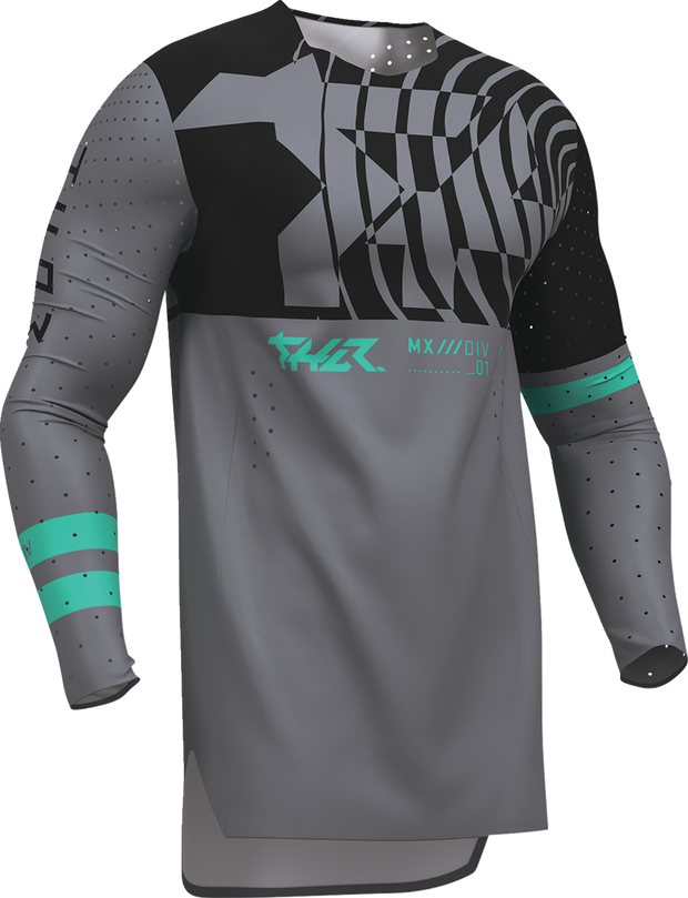THOR Sportmode Mind Control ATV motocross jersey in charcoal and black, small size, offroad riding apparel.